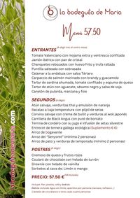 LA BODEGUITA DE MARÍA MENÚ 57.50 LA BODEGUITA DE MARÍA MENÚ 57.50